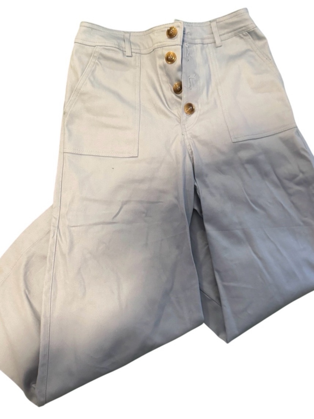 High-Waist Wide Leg Button-Front Pants in Light Gray